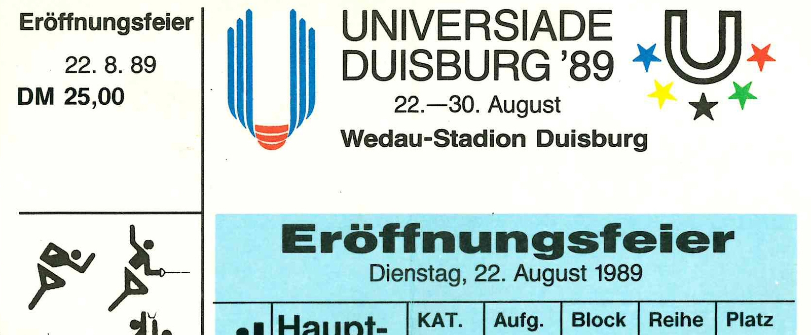 Eintrittskarte zur Eröffnungsfeier der Universiade 1989