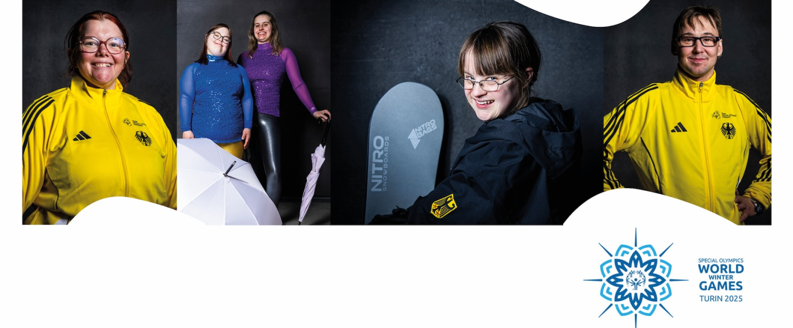 Vier Bilder von Sportlerinnen und Sportlern des Team SONRW für Turin