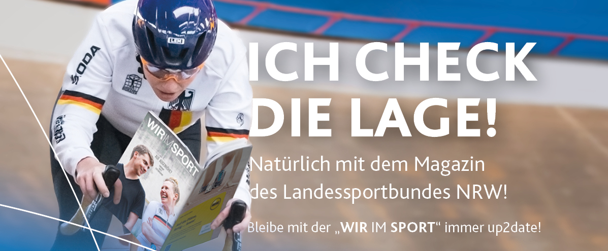 Grafik zur Ausgabe von "Wir im Sport" mit einem Bahnradfahrer