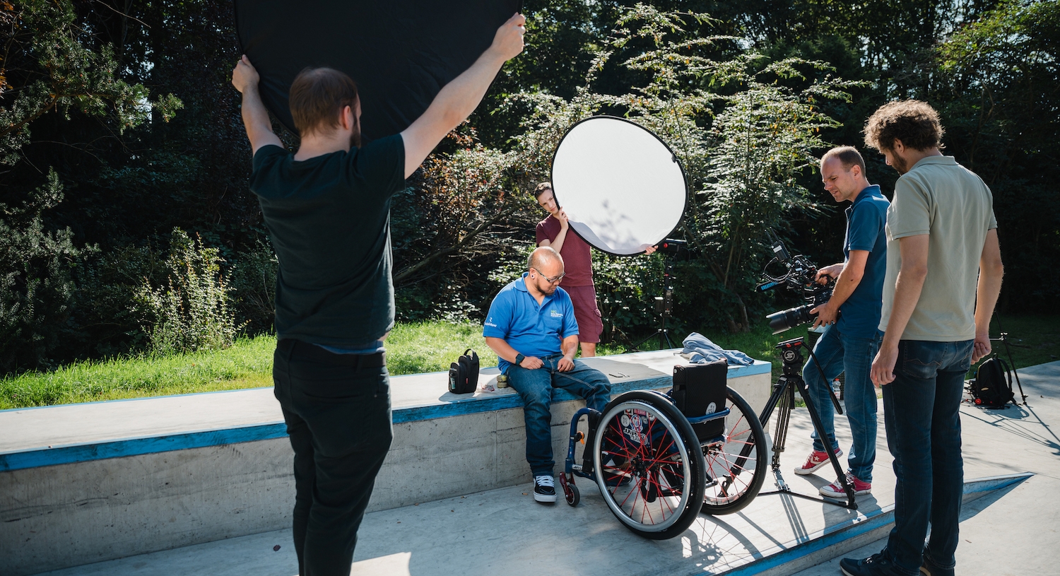 Making of Bild Dreh mit Rollstuhlfahrer