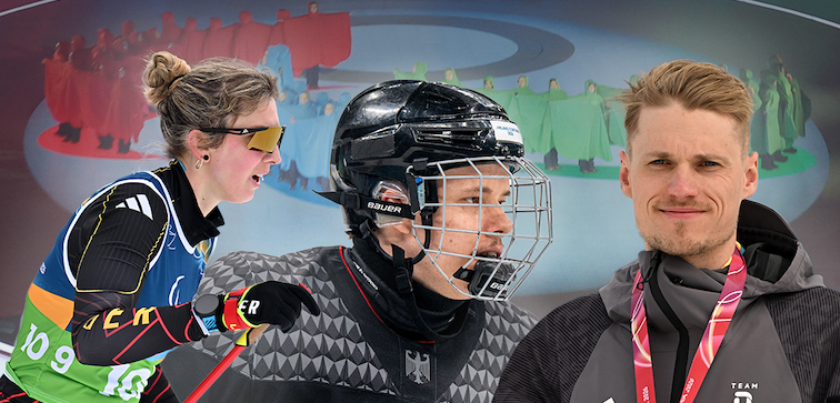 Drei NRW-Para Athleten vor dunklem Hintergrund