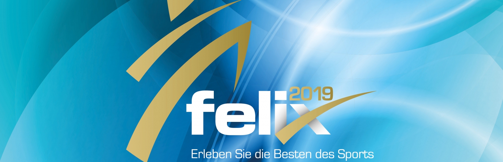 Logo des felix-Award 2019 mit blauem Hintergrund mit weißen Schriftzug und goldenen Farbelementen.