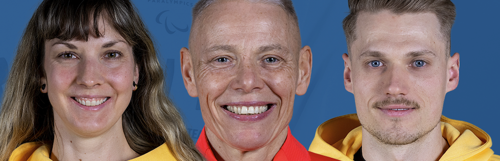 Drei Para Athleten vor blaumen Hintergrund