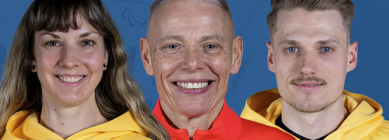Drei Para Athleten vor dunklem Hintergrund
