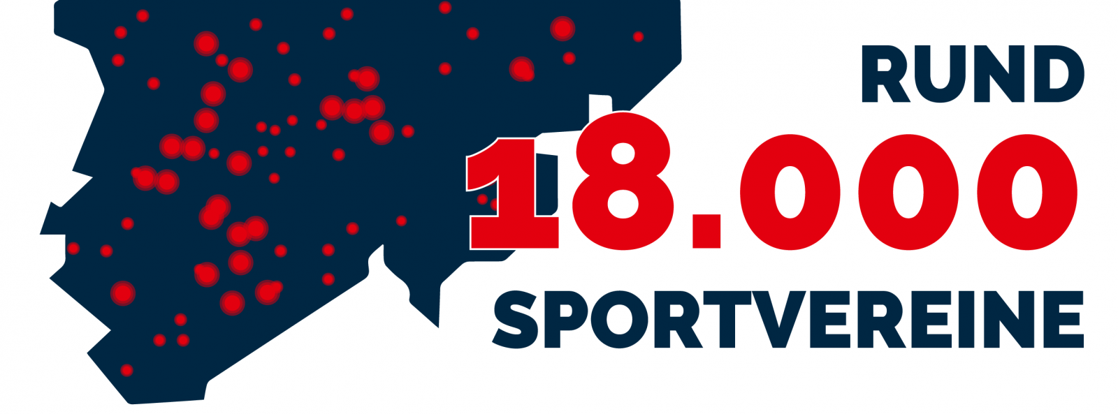 NRW-Karte mit Schriftzug über 18.000 Sportvereine